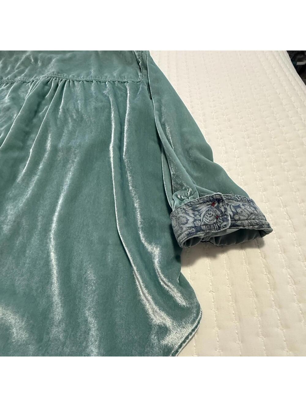 Anthropologie Pilcro Mara Relaxed Velvet Button Down Shirt Top Teal Blue Sz 20W - Picture 10 of 15